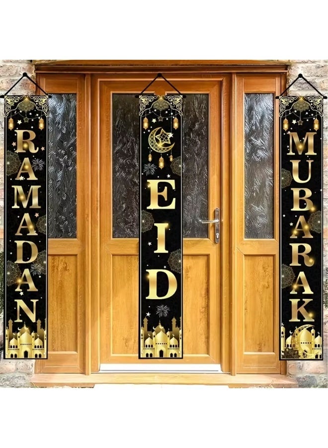 Neox زينة رمضان  ديكور رمضان  ٣ قطع من لافتات رمضان والعيد للأبواب، زينة رمضان والعيد للمنزل، لافتات رمضان للزينة، لافتة عيد مبارك للباب، زينة رمضان للباب، لافتة عيد مبارك للباب للاستخدام الداخلي والخارجي - Image 3
